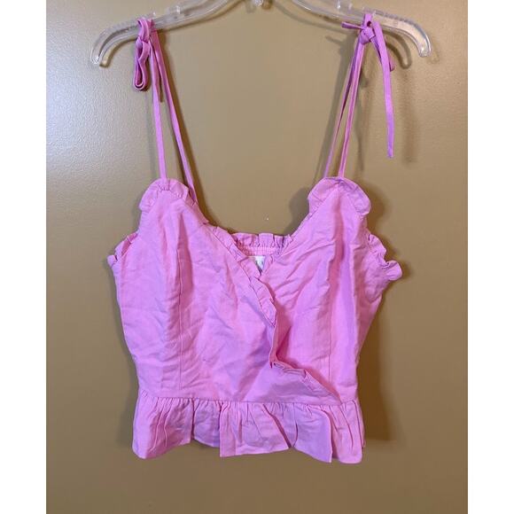 Revolve Lost + Wander Pink Tie Straps Crop Top Size Large   NWT - Picture 1 of 4